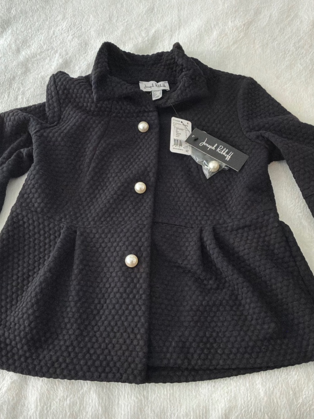 NWT Joseph Ribkoff Black Jacquard Quilted Textured Jacquard Pearl Buttons Size 6